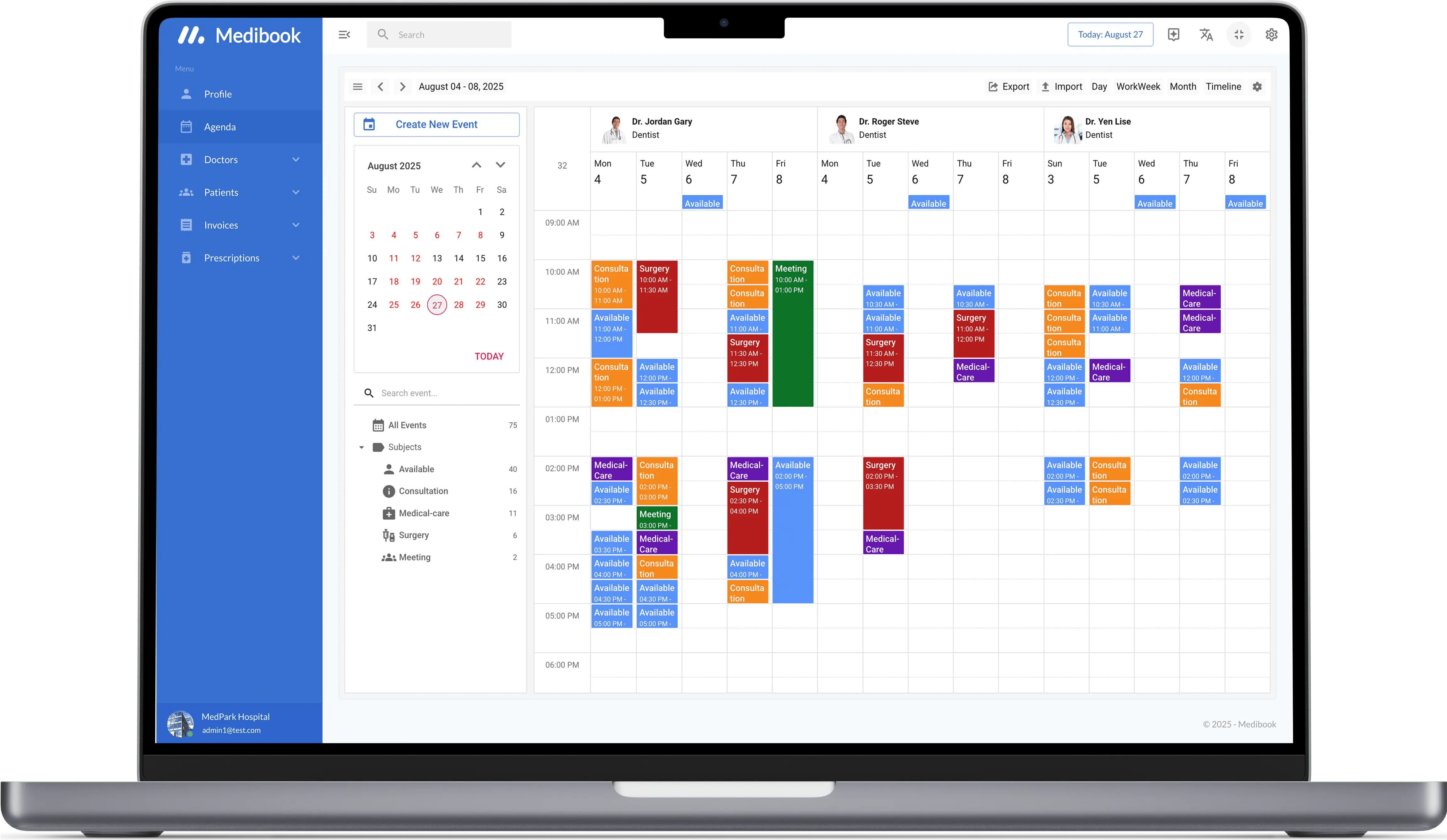 ภาพหน้าจอ Medibook บนแล็ปท็อป