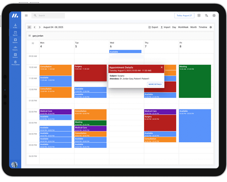 ภาพหน้าจอ Medibook บนแท็บเล็ต