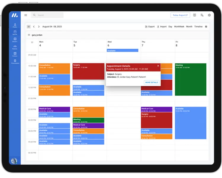 ภาพหน้าจอ Medibook บนแท็บเล็ต